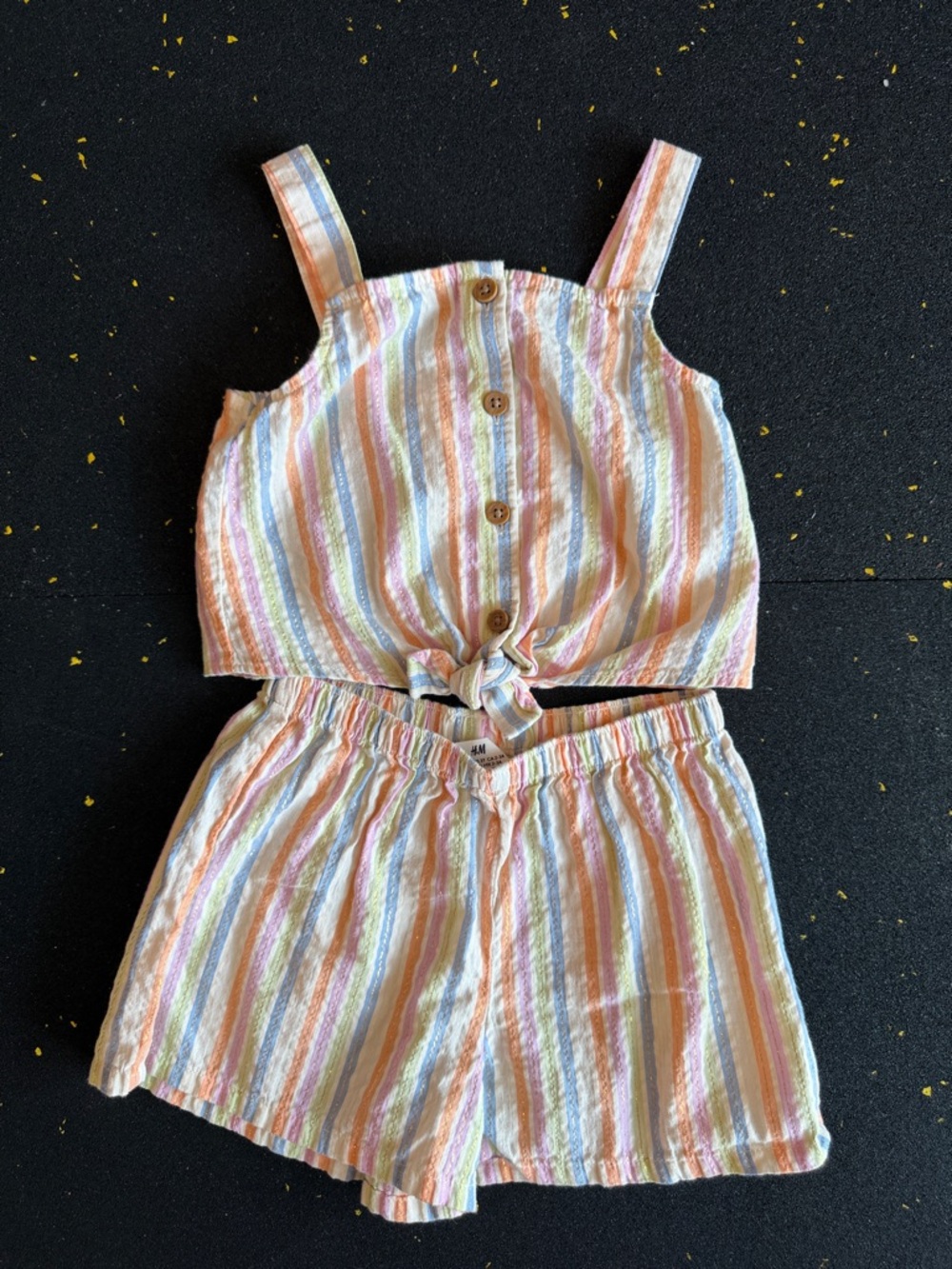 H&M Pastel Rainbow Striped Tank & Shorts Set - Pink, Blue, Yellow, Green, Purple